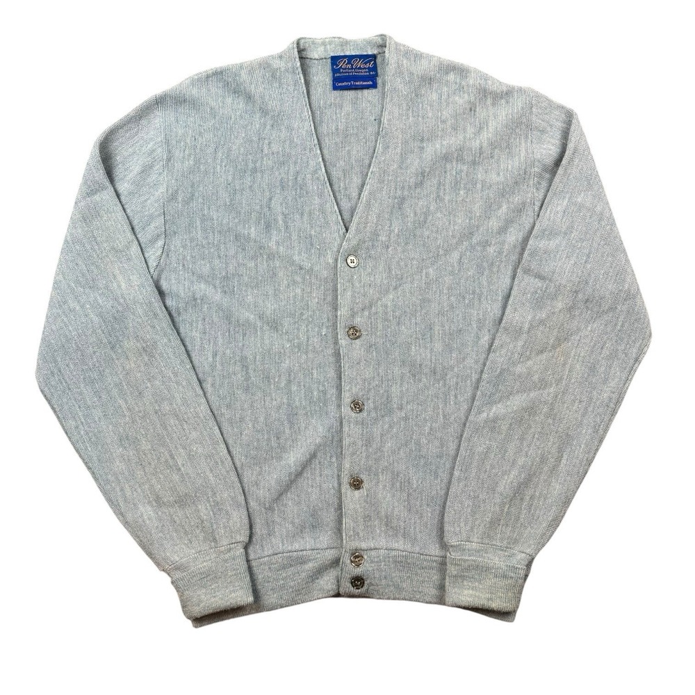 Vintage Pen West Cardigan Sweater Men Medium‎ Blue Pendleton Wool Preppy 80s